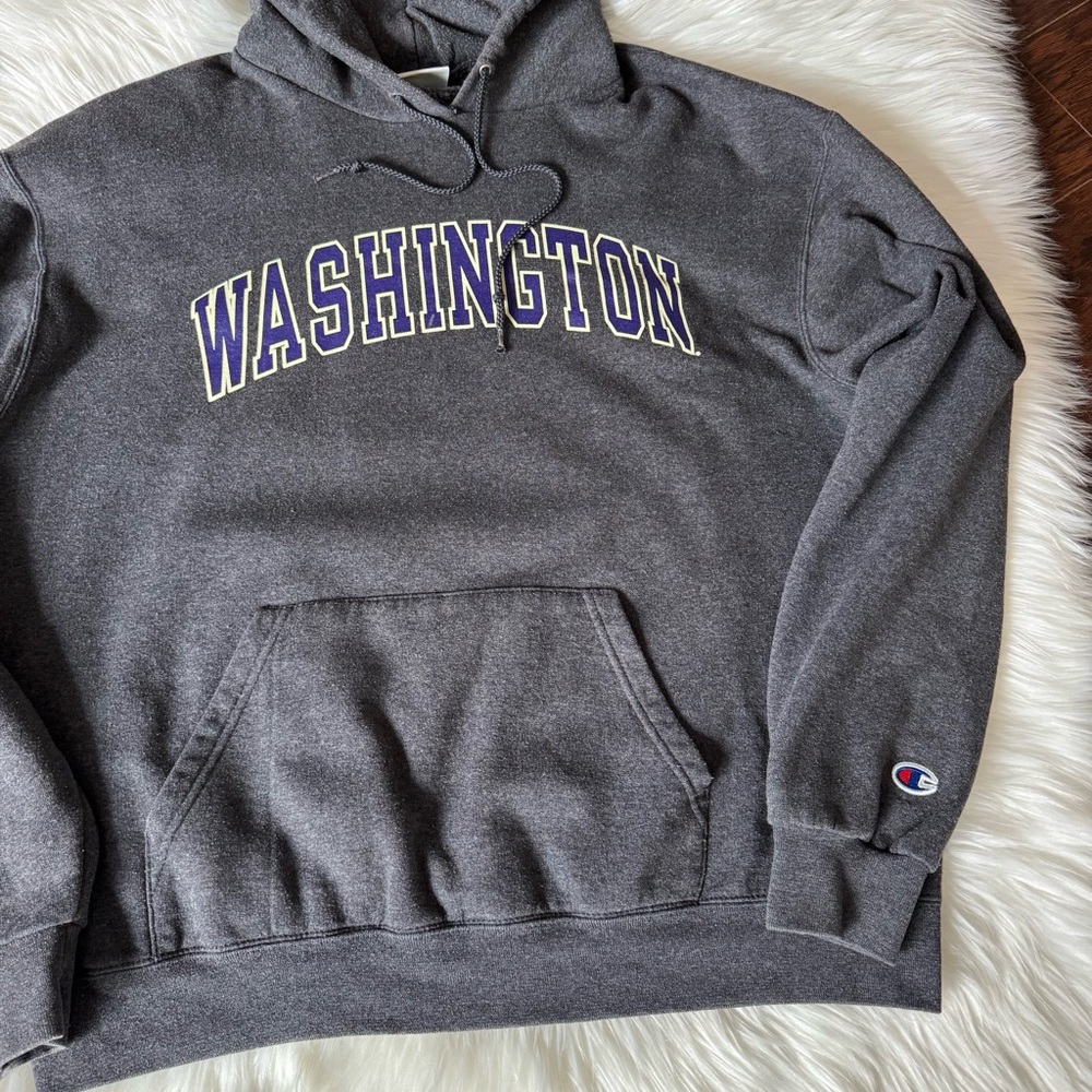 Champion University of Washington UW Huskies Hooded Sweatshirt Large Grey Purple
